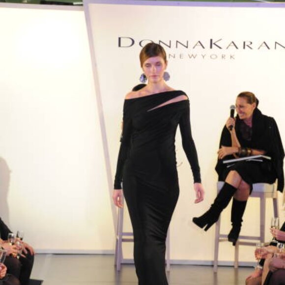2013 vintageDONNA KARAN black long sleeve maxi dress evening gown ruched cut out - Picture 3 of 10